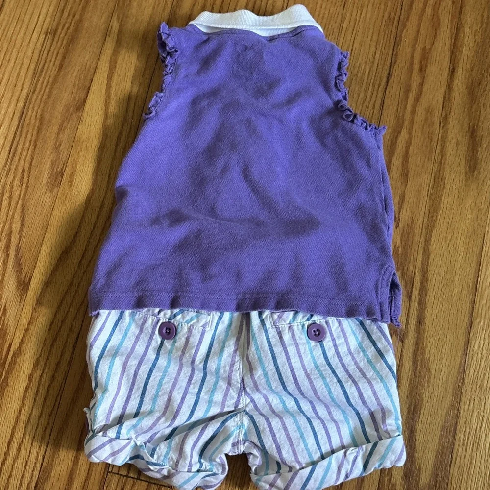 VTG Healthtex Shirt‎ And Shorts  Set Girls 18M Purple Ruffles Embroidery